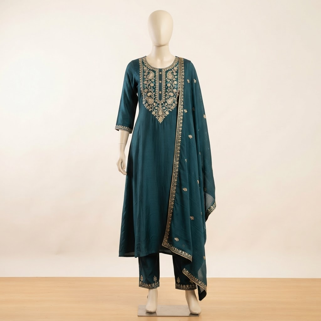Rayon Kadhai Work Long Kurti Set